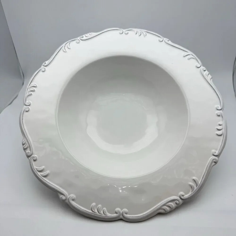 VTG Pier 1 Scroll Earthenware Large Serving Bowl 13” Scallop Rim Cottagecore